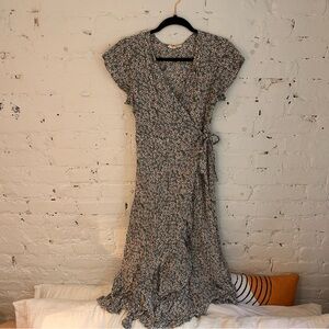 Blue Floral Midi Wrap Dress